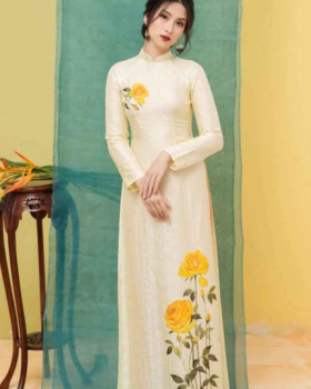 Áo dài vẽ hoa vàng