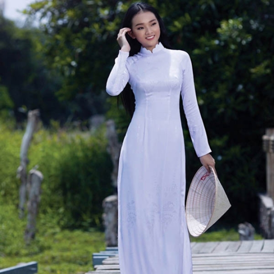 Áo dài học sinh vải trắng xanh