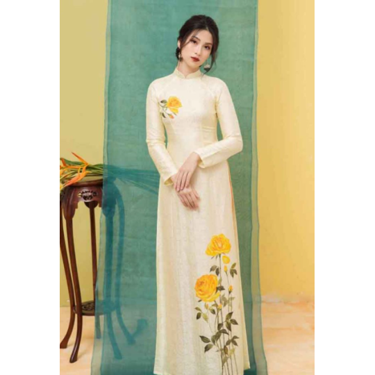 Áo dài vẽ hoa vàng