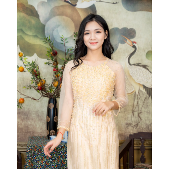 Áo dài ren vàng kết cườm